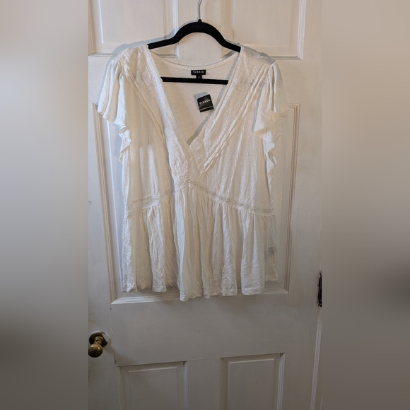 Knit V-Neck Lace Inset Babydoll Top NWT size 0 - Picture 3 of 11